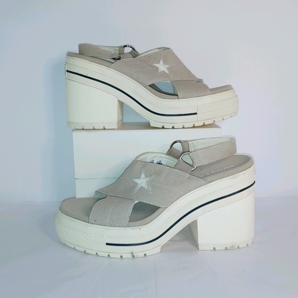 Converse Shoes - Beige platform heeled converse all stars